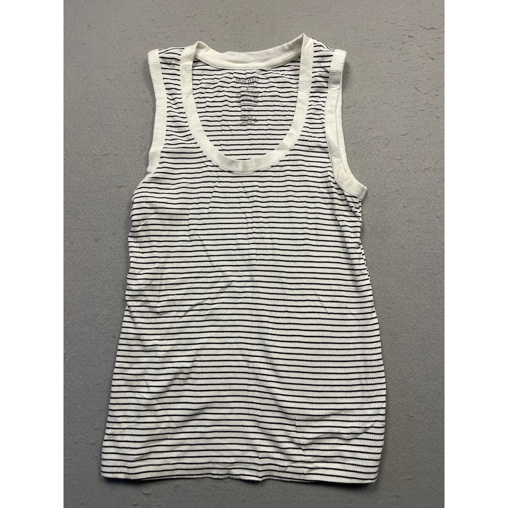 Nine West Tank Top Rayon Spandex Striped White Black Small Womens